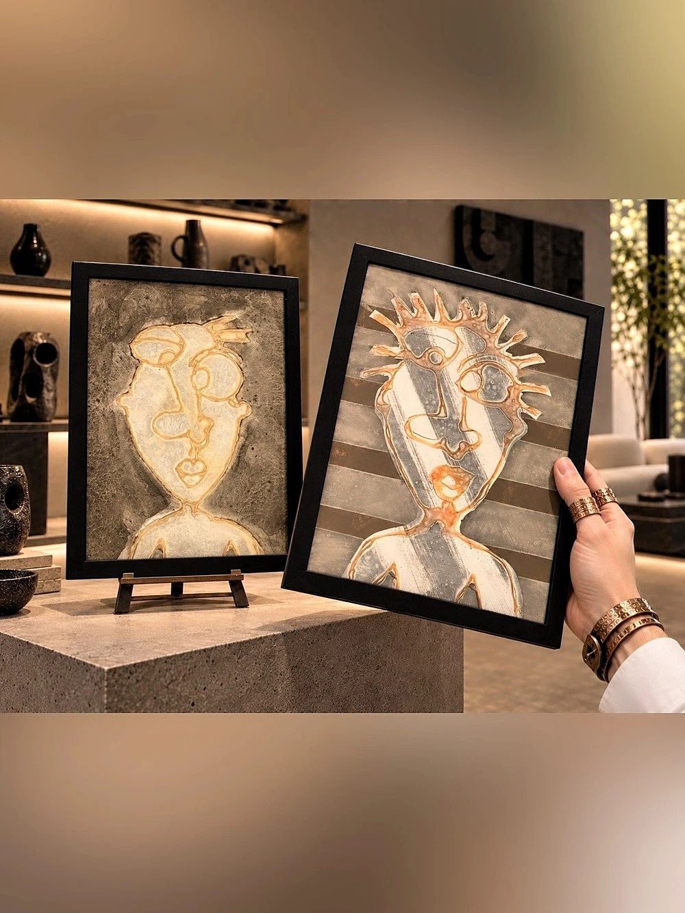 Set BOTH Original Modern Fine Art DAN SAYLES Signed Framed 2 Paintings Abstract
